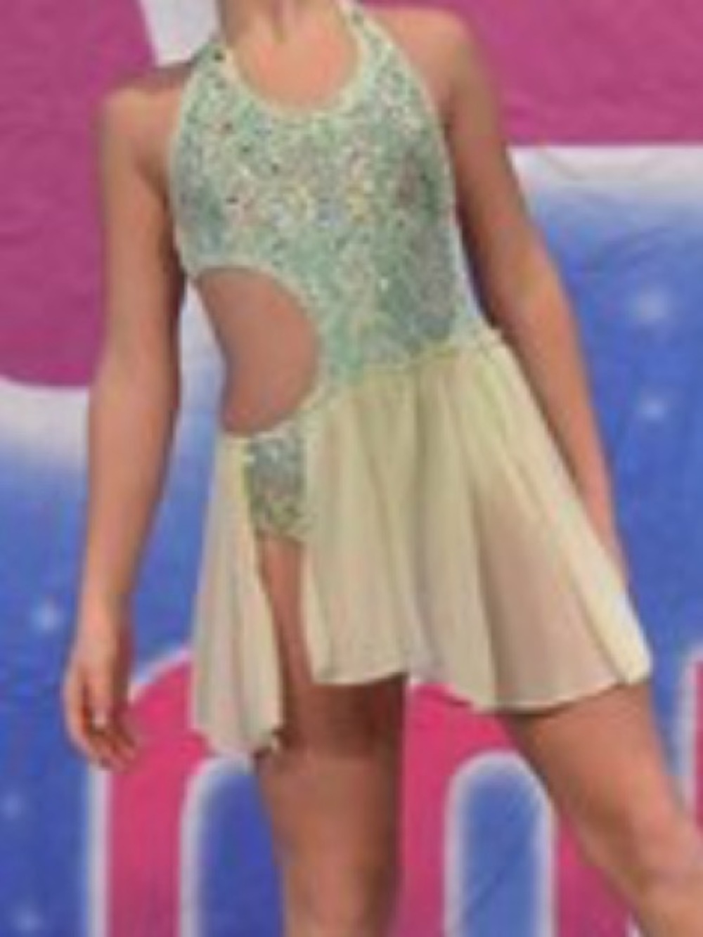 Girls' Mint Green Dance Costume Halter Dress